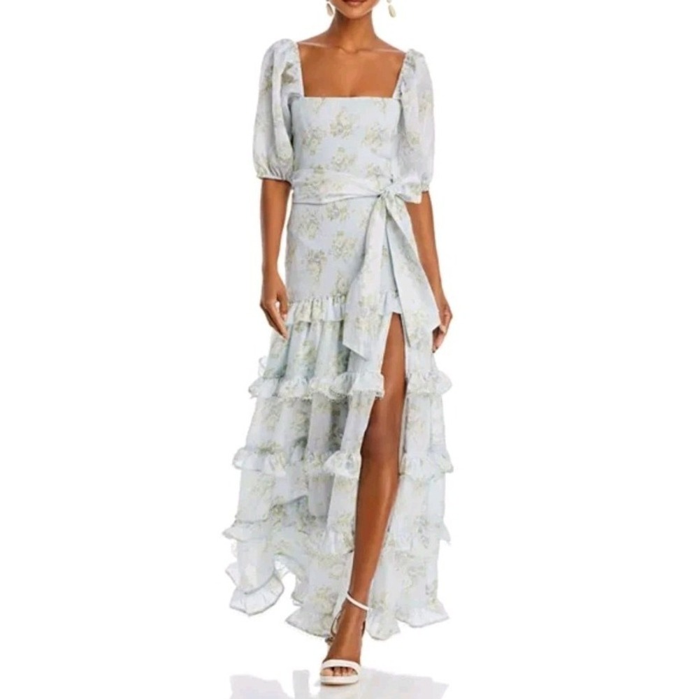 V. Chapman Elsie Ruffled Tiered Maxi Dress In Blue Rose Size 14